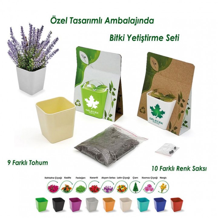 Gelecek Partisi Logolu Özel Ambalajlı Kare Saksılı Bitki Yetiştirme Seti